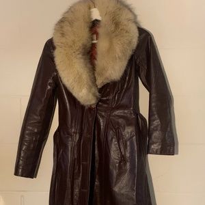 Vintage 1970s leather and fur trim coat